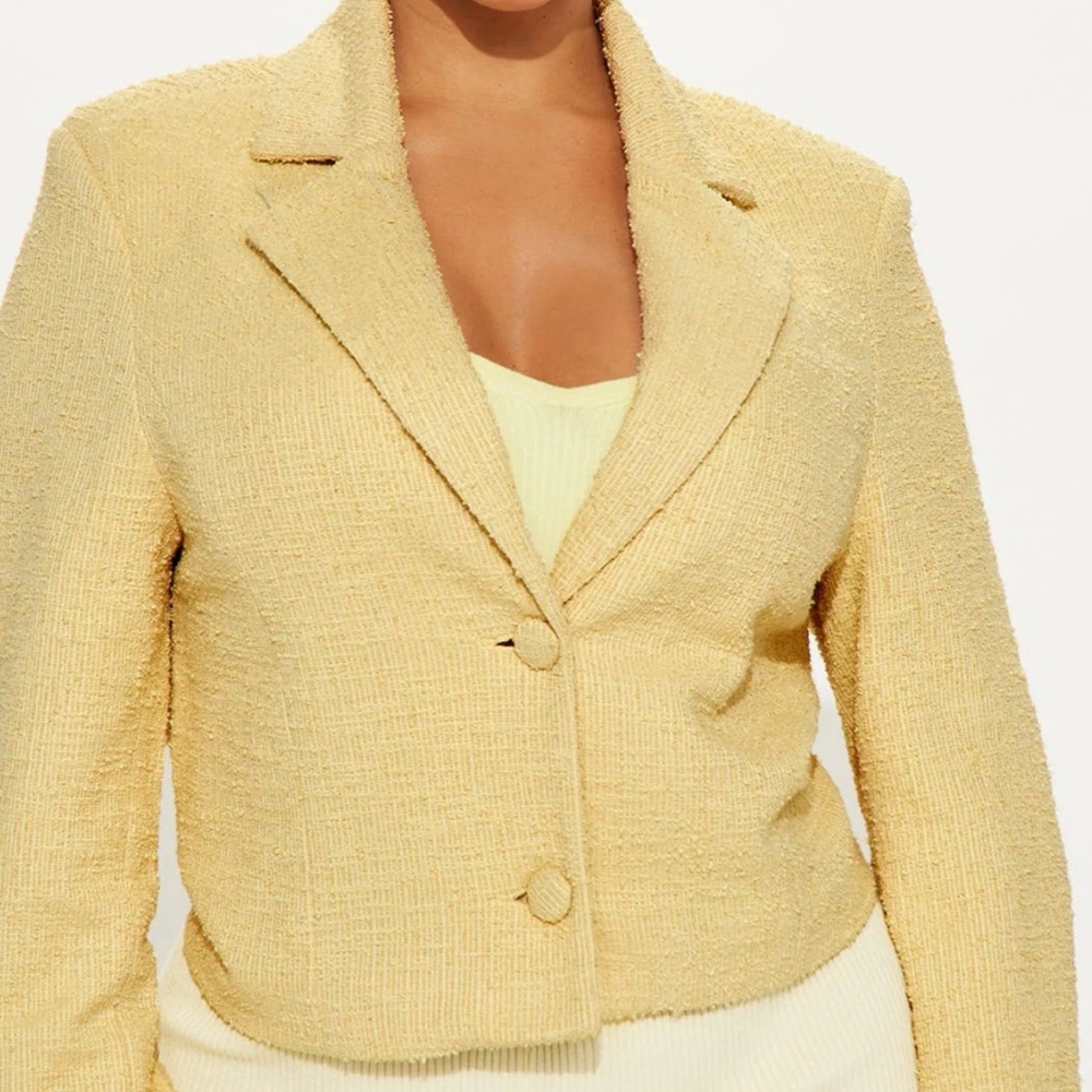 Women's Cropped Bouclé Blazer Jacket - Yellow